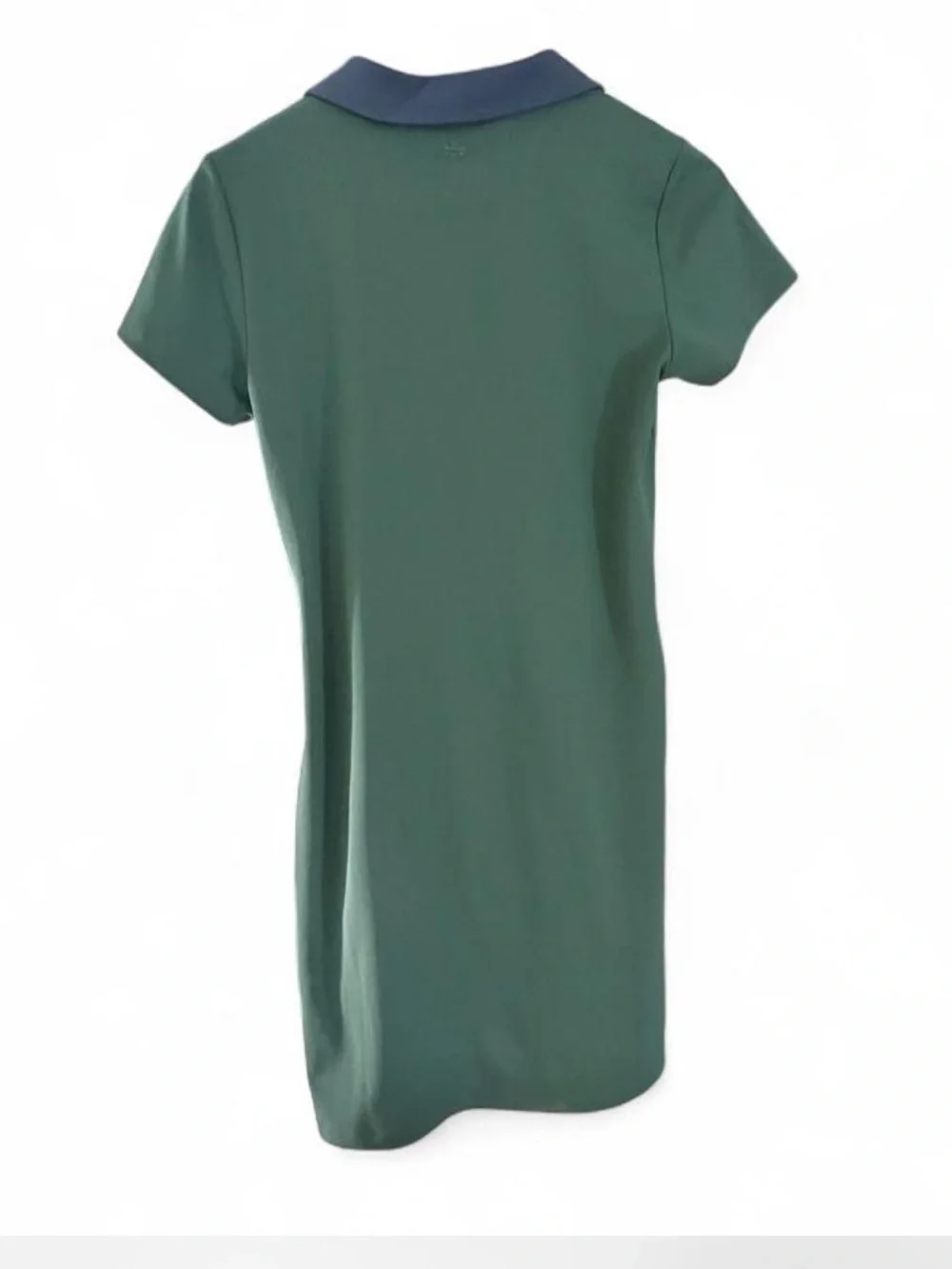 Tory Burch Forest Green Polo Dress with Navy and Cream V-Trim
